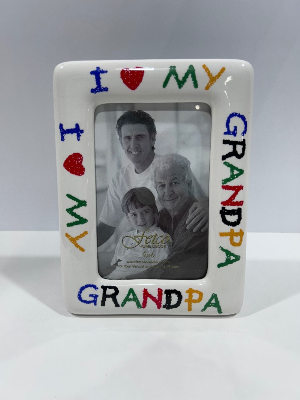 Vintage Fetco "I LOVE MY GRANDPA" colorful Ceramic Picture photo Frame Size -4x6